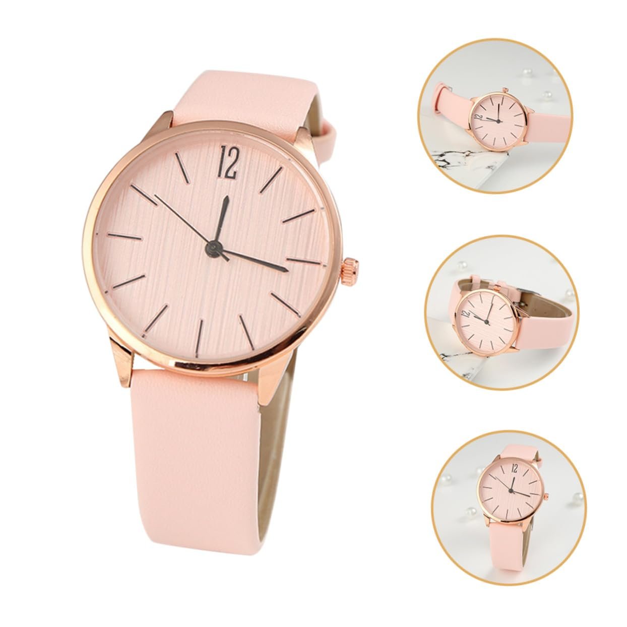 Жіночий годинник Шкіряний годинник Quartz PartyKindom Аналоговий Регульований Годинник для відпочинку Рожевий, фото №9
