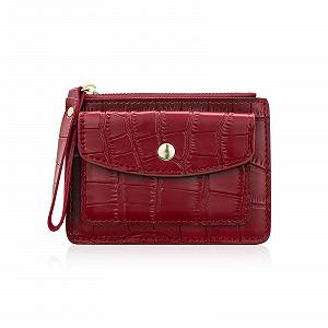 Кошелек MultiValue Slim Card Case, Кожаный картхолдер с отделением для монет, Карточный кошелек подходит для переднего кармана, Кошелек на молнии для женщин с карманом на кнопке, темно-красный, Modern - Фото 1