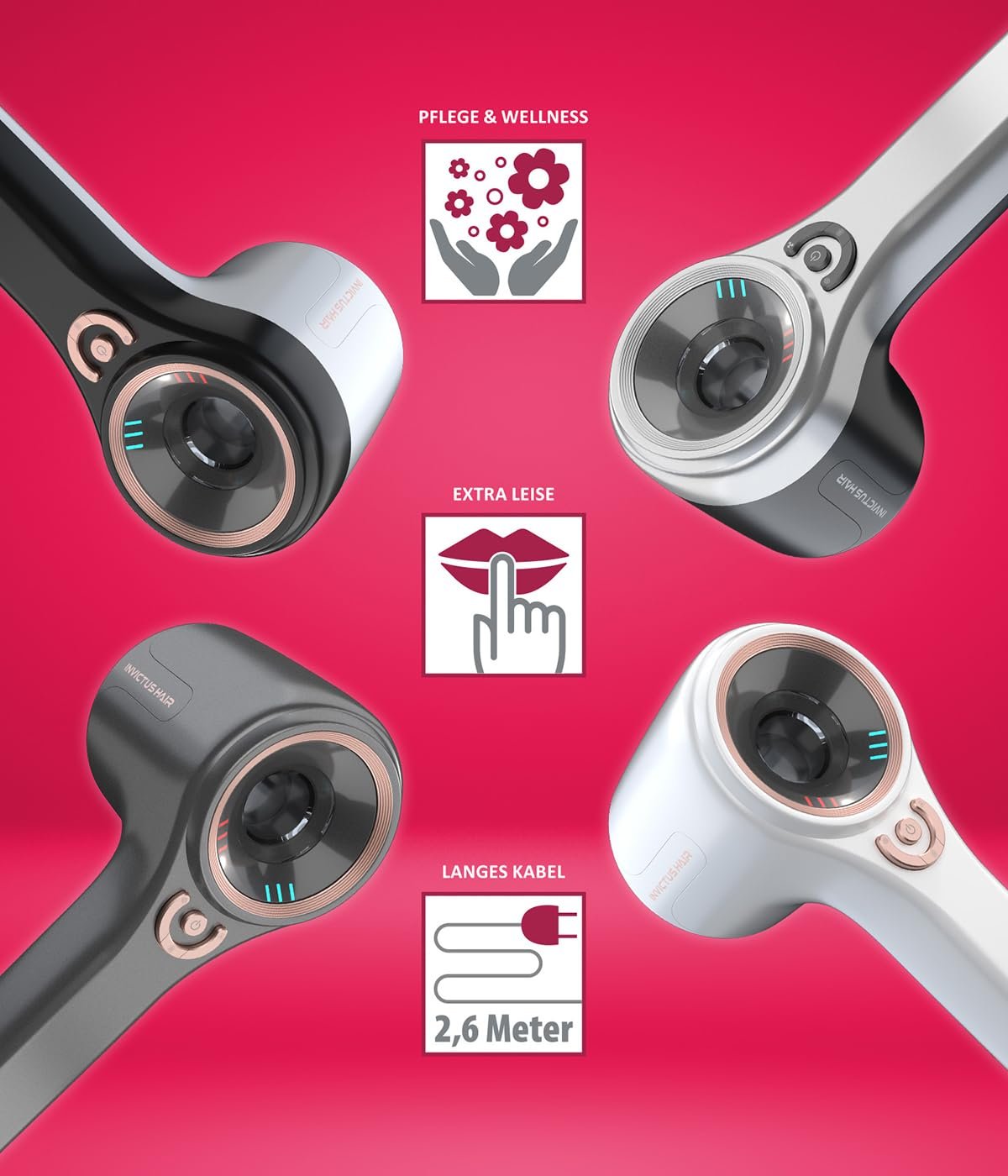 Фен Genius Invictus D7 Ion, 5 предметов, дорожный фен с 1 диффузором, 3 различные насадки для укладки, 5 температурных режимов и 3 уровня скорости, фен 1600 Вт для быстрой сушки, фото №4