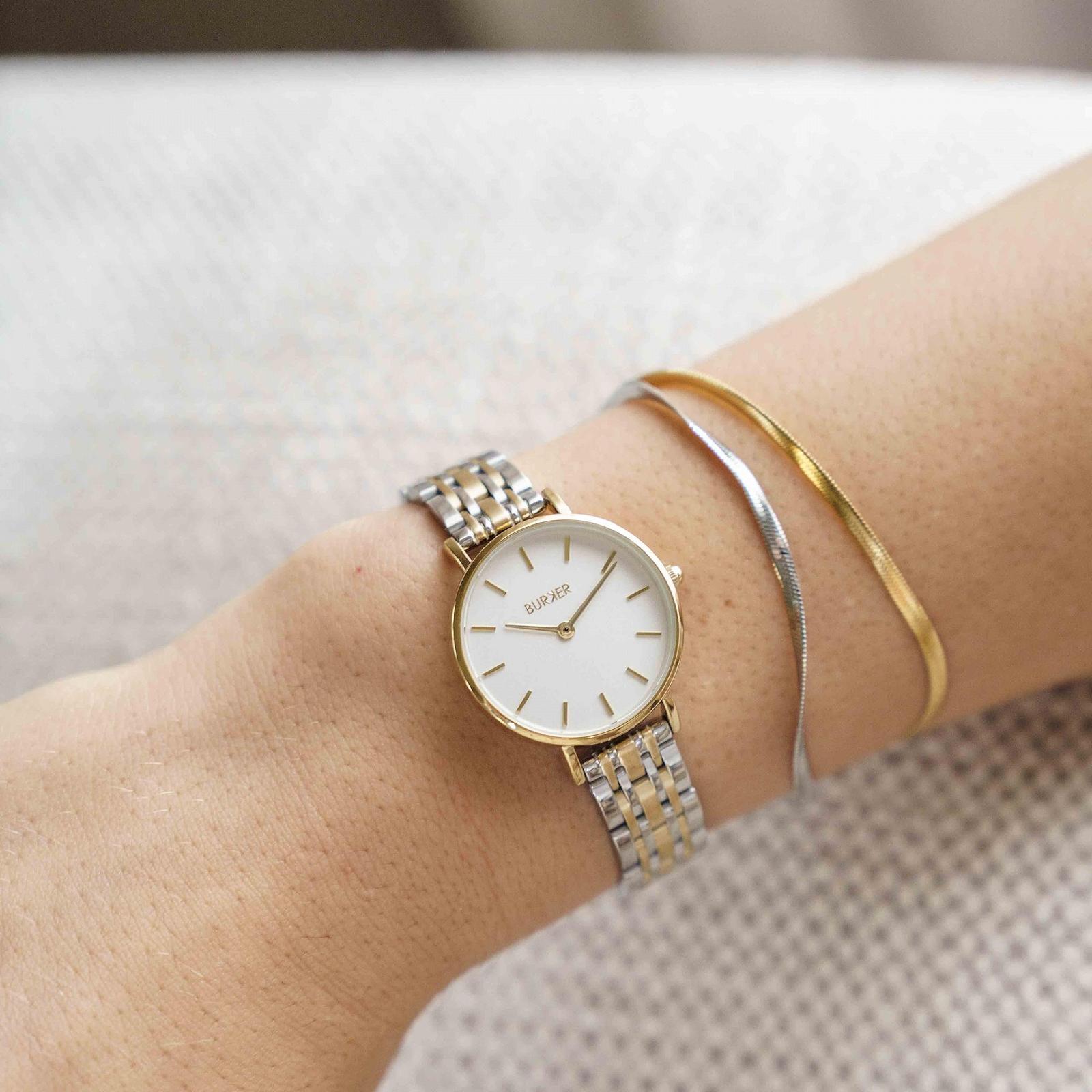 Женские часы BURKER Ruby Petite, круглые, аналоговые, водонепроницаемые 3 ATM, золото-серебро, 28 мм, фото №4