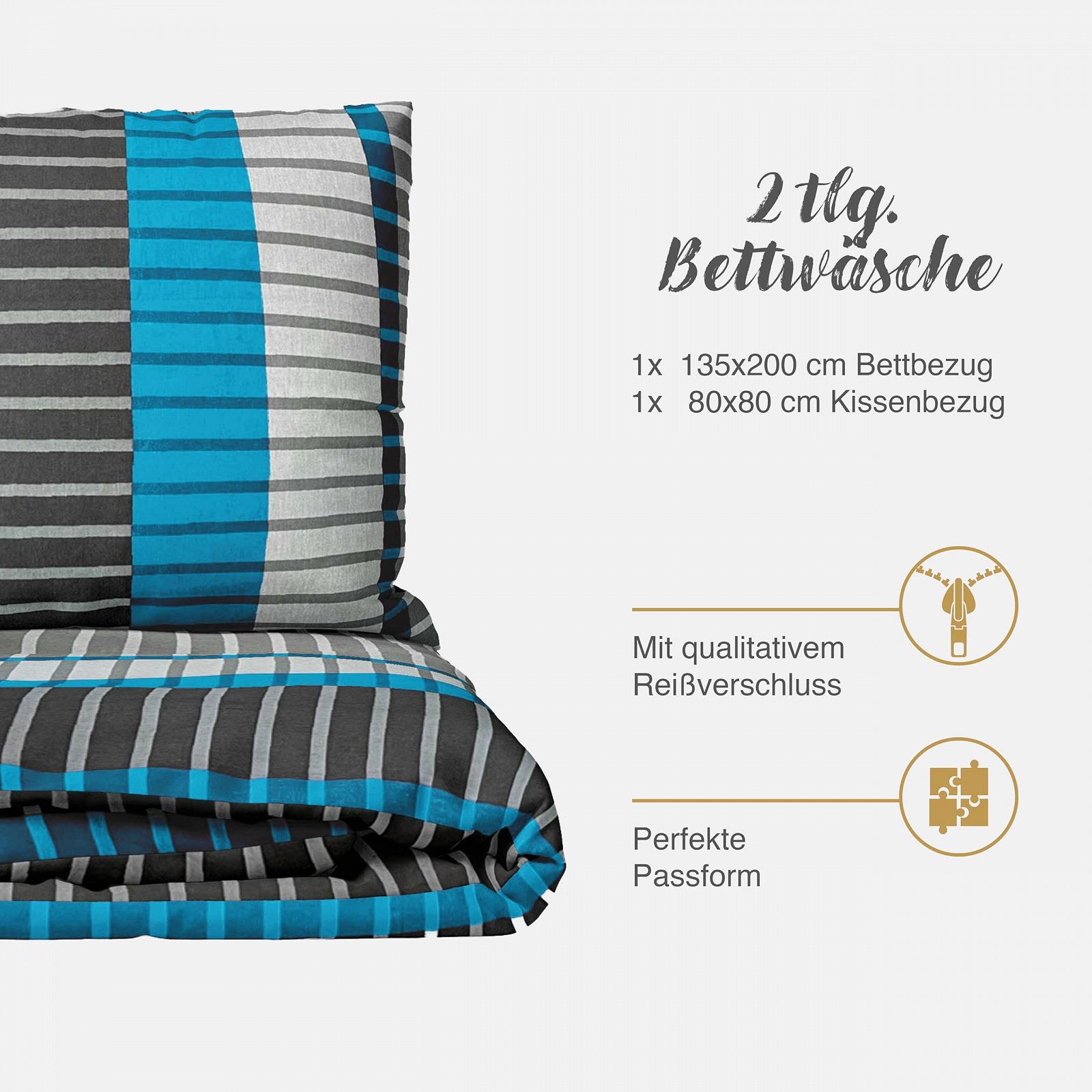Постільна білизна Class Home Collection, 135 x 200 см, бавовна Renforcé, комплект з 2 предметів із блискавкою, Wind Blue, фото №6