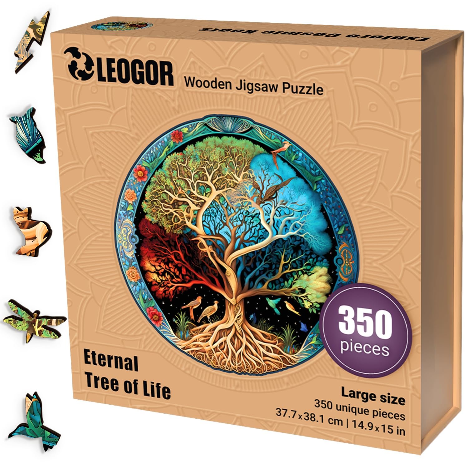 Дерев'яний пазл LEOGOR Eternal Tree of Life 200 деталей 30.2 × 30.5 см Кругла мозаїка, фото №7