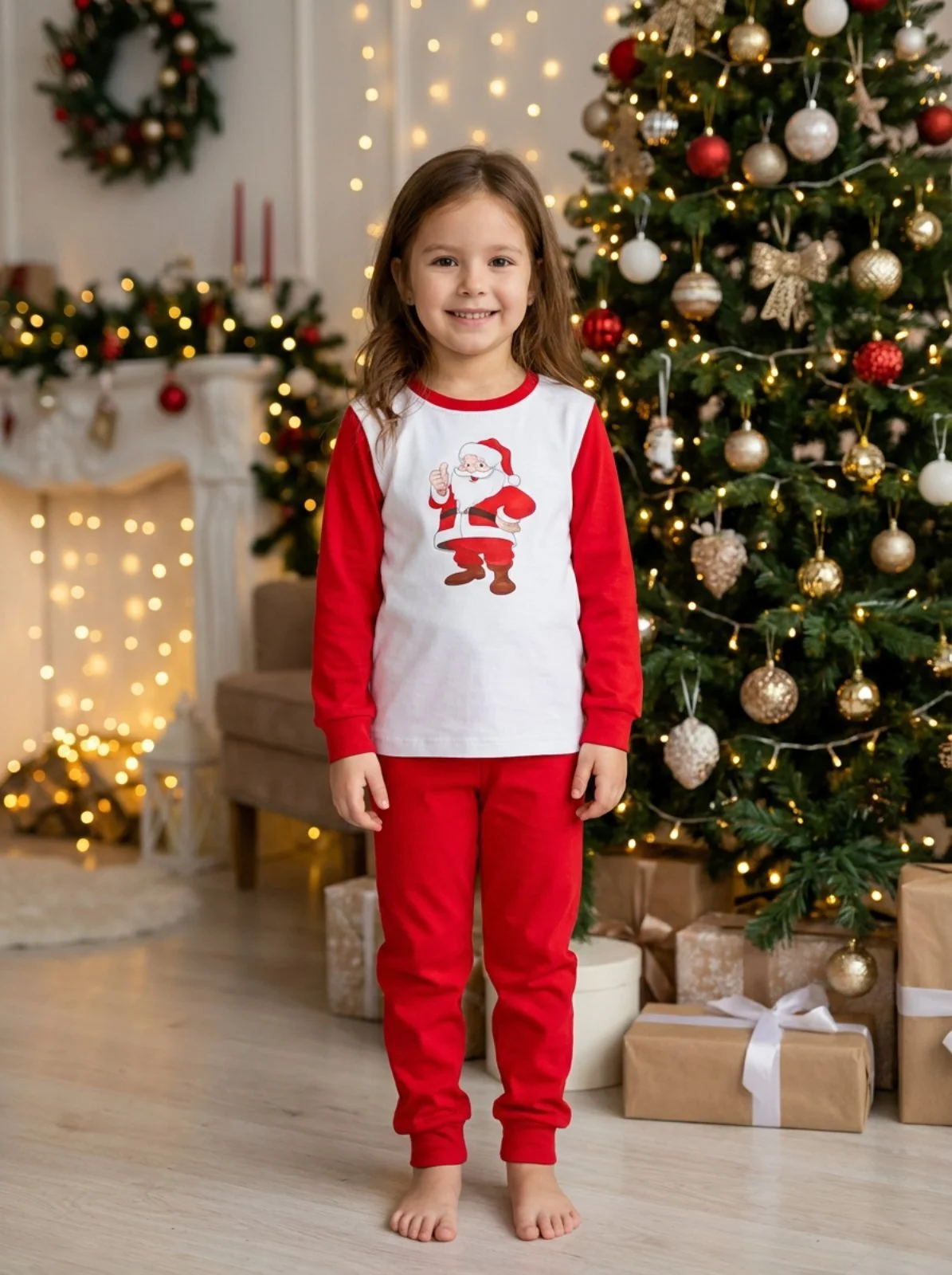 Новогодняя пижама для мальчиков и девочек от 74 до 104 см с начесом, фото №3