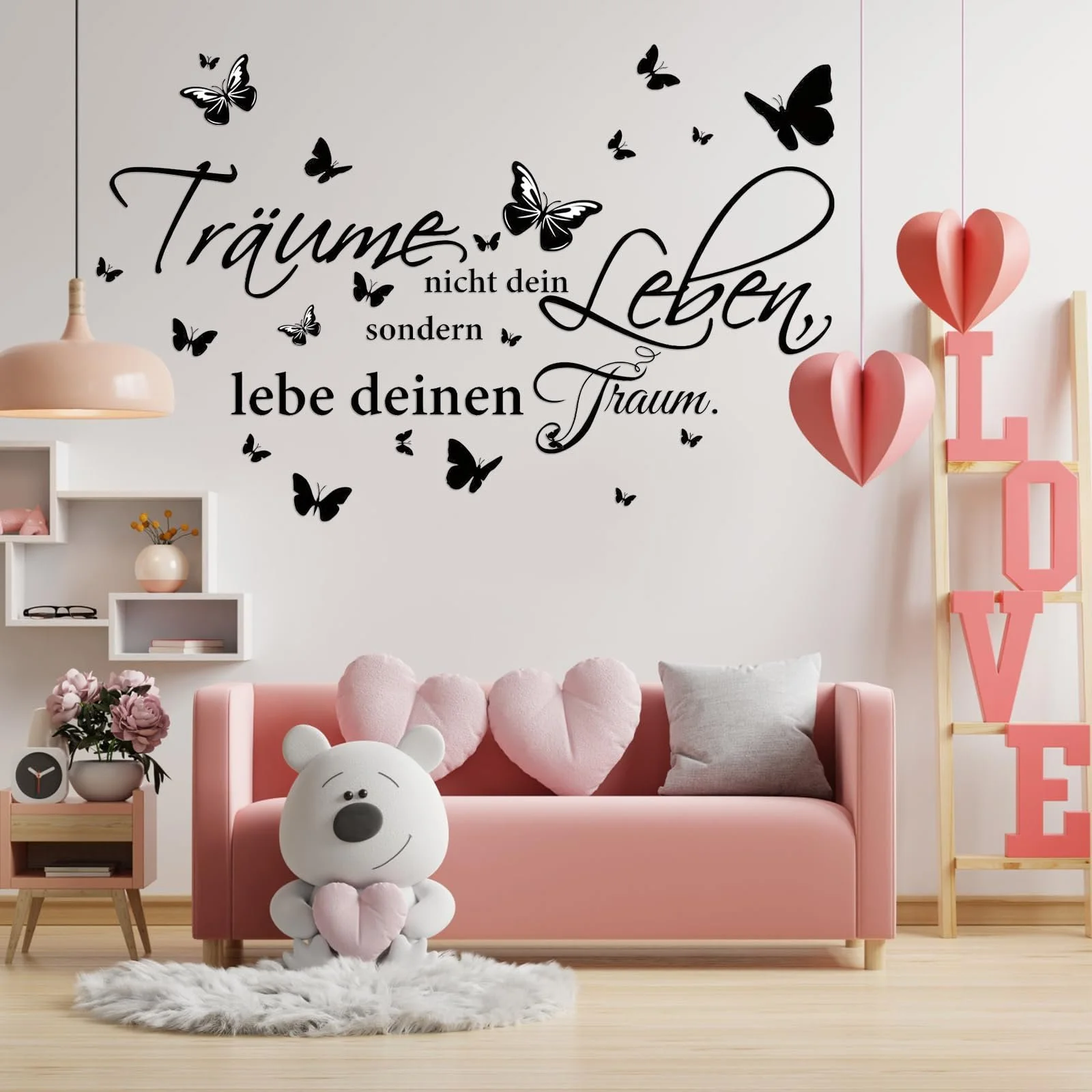 Наклейка на стіну Träume nicht dein Leben, sondern lebe deinen Traum з метеликами чорна, фото №7