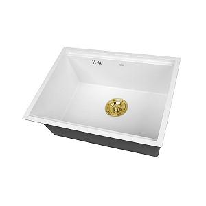 Біла мийка на кухню під стільницю з нержавіючої сталі Nett NW-5742 із золотим сифоном synthetic.ua - Фото 1