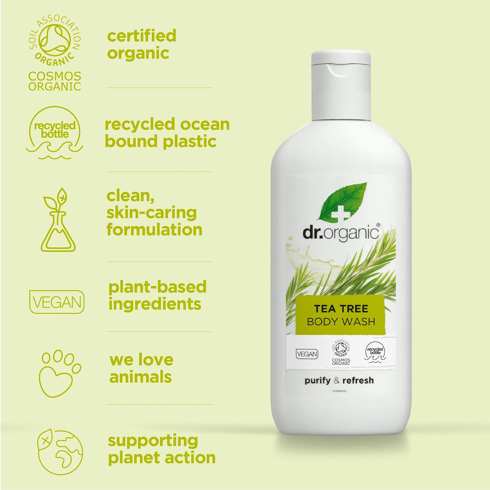 Гель для душа Dr Organic Tea Tree Body Wash Gel натуральный веганский 250 мл (2 шт. в упаковке), фото №4