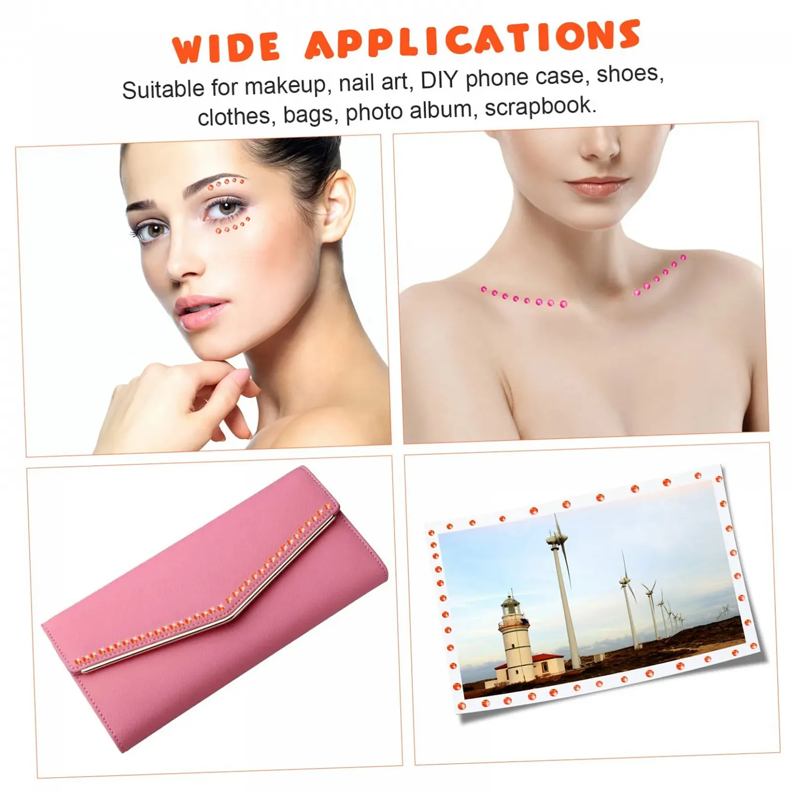 Наклейки зі стразами FRCOLOR 2 аркуші 15 кольорів 900 страз 3 мм 5 мм, фото №7