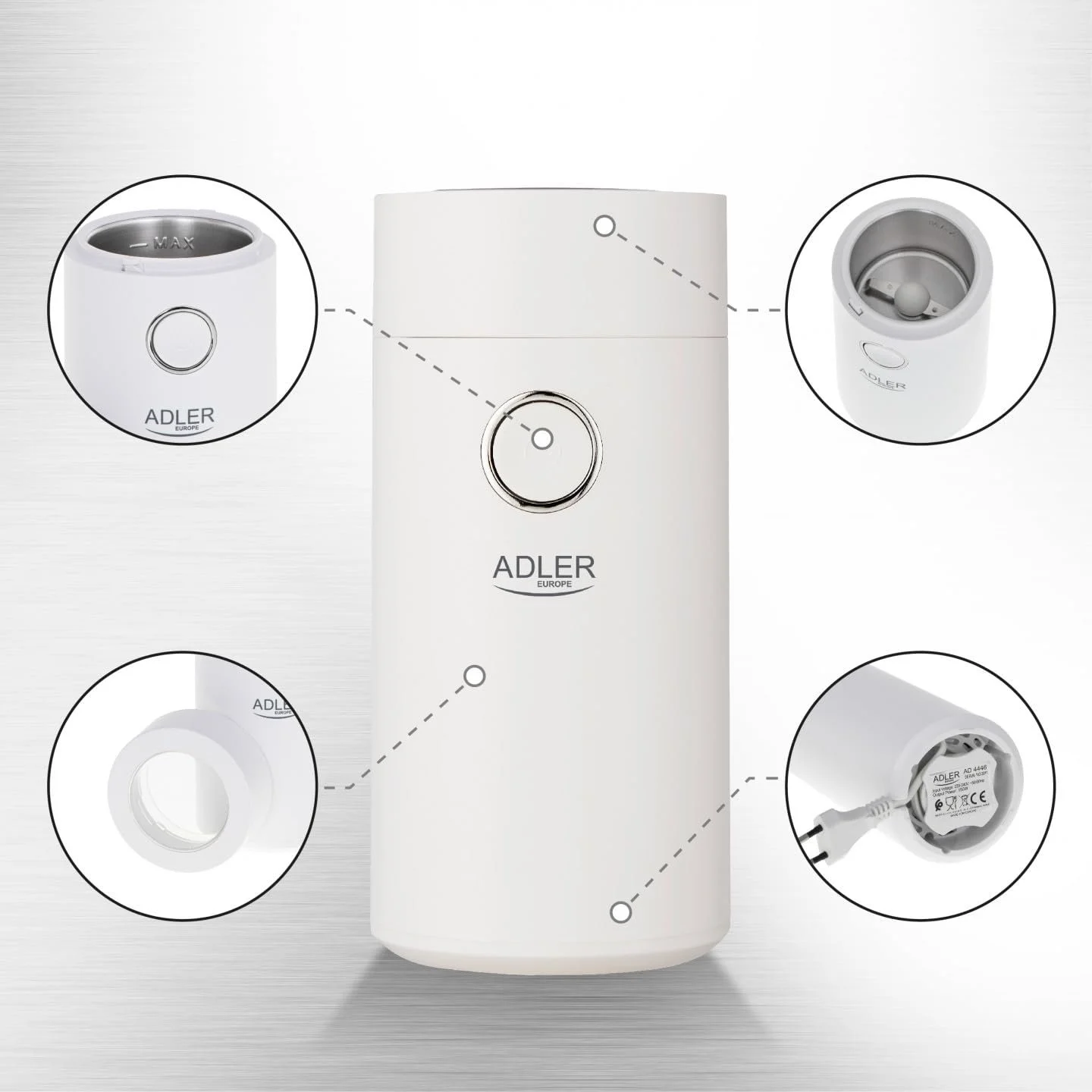 Кофемолка ADLER 75 г, 150 Вт Белая, фото №2