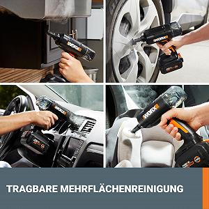 Ручний пароочисник WORX 18V (20V MAX) WX770.9 бездротовий для 104°C, вбиває мікроби, попередній нагрів 8 секунд, легкий і портативний пароочисник для дому та автомобіля, без акумулятора та зарядного пристрою synthetic.ua - Фото 1