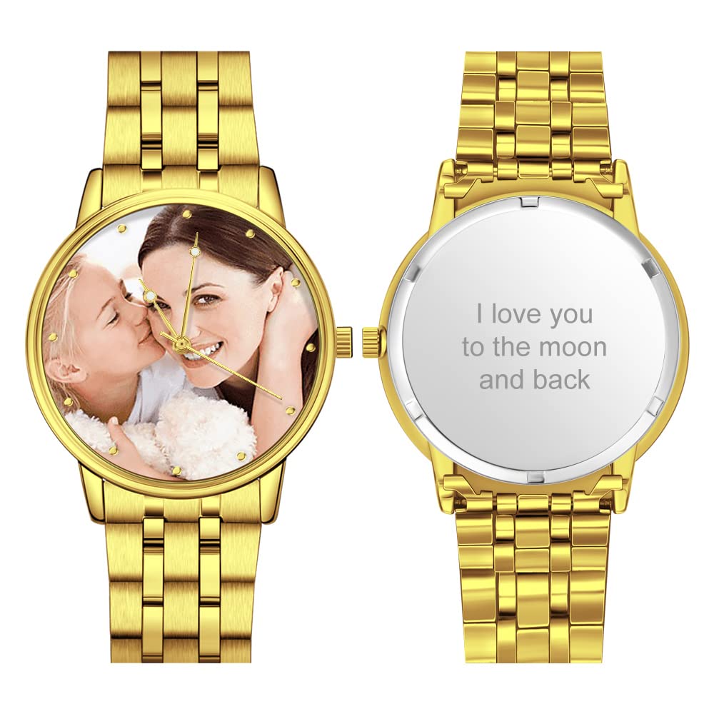 Часы VEELU Personalised Photo Watch для мужчин с фото на аналоговом металлическом ремешке серебряного/розового цвета с классическим циферблатом водонепроницаемые, фото №1