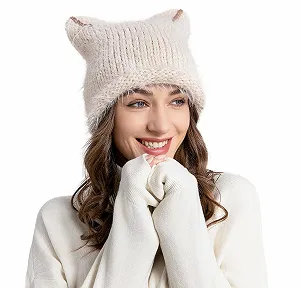 Вязаная шапка с кошачьими ушками ZLYC Slouchy Grunge Милая зимняя synthetic.ua - Фото 1