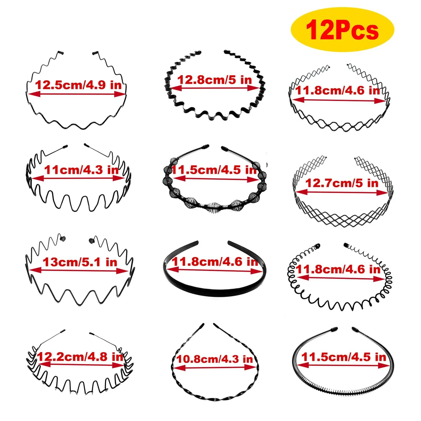 Обруч Метал набір 12шт Хвилястий Зигзаг Чорний, фото №4