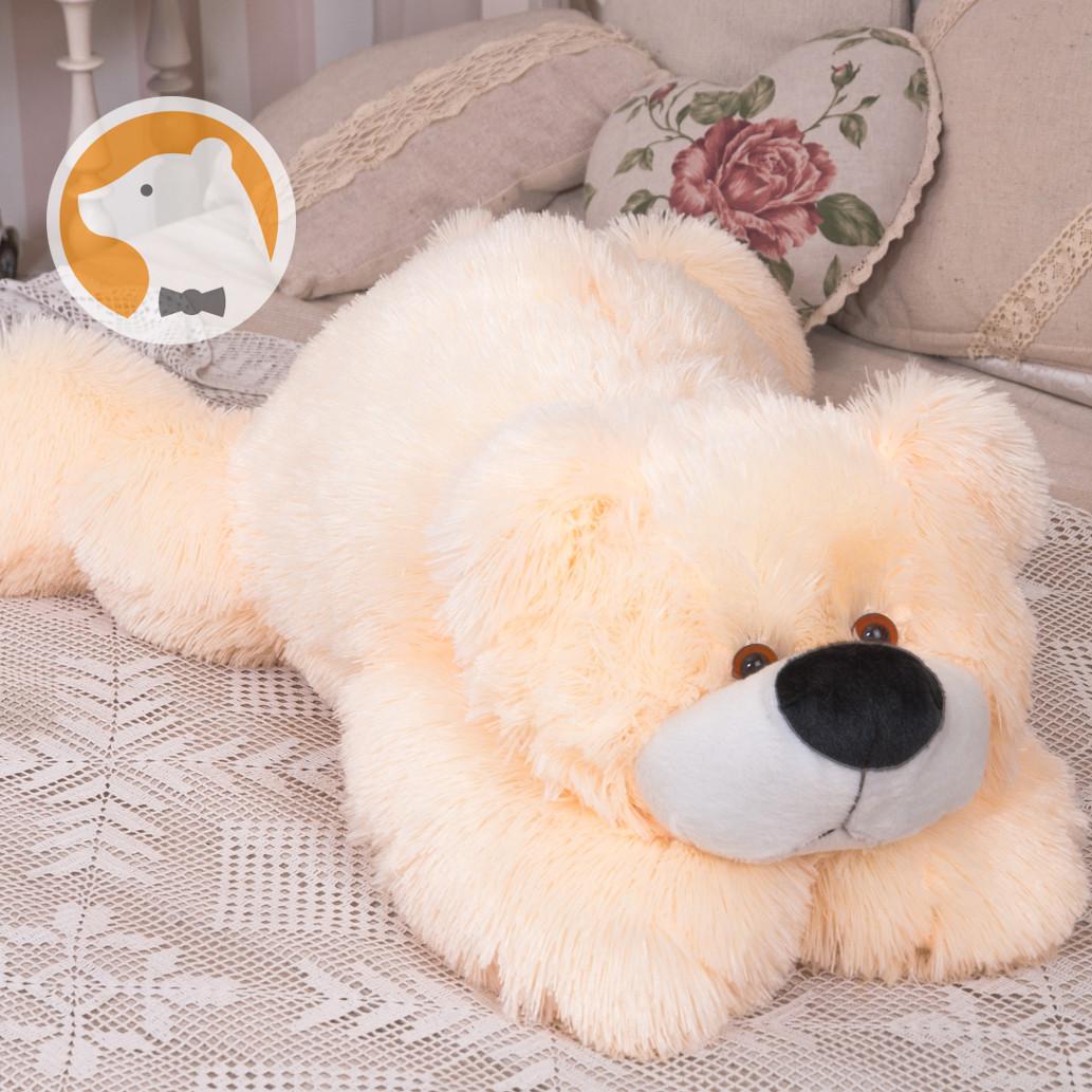 Плюшевый мишка Умка лежащий средний длина 80 см кремовый, фото №1