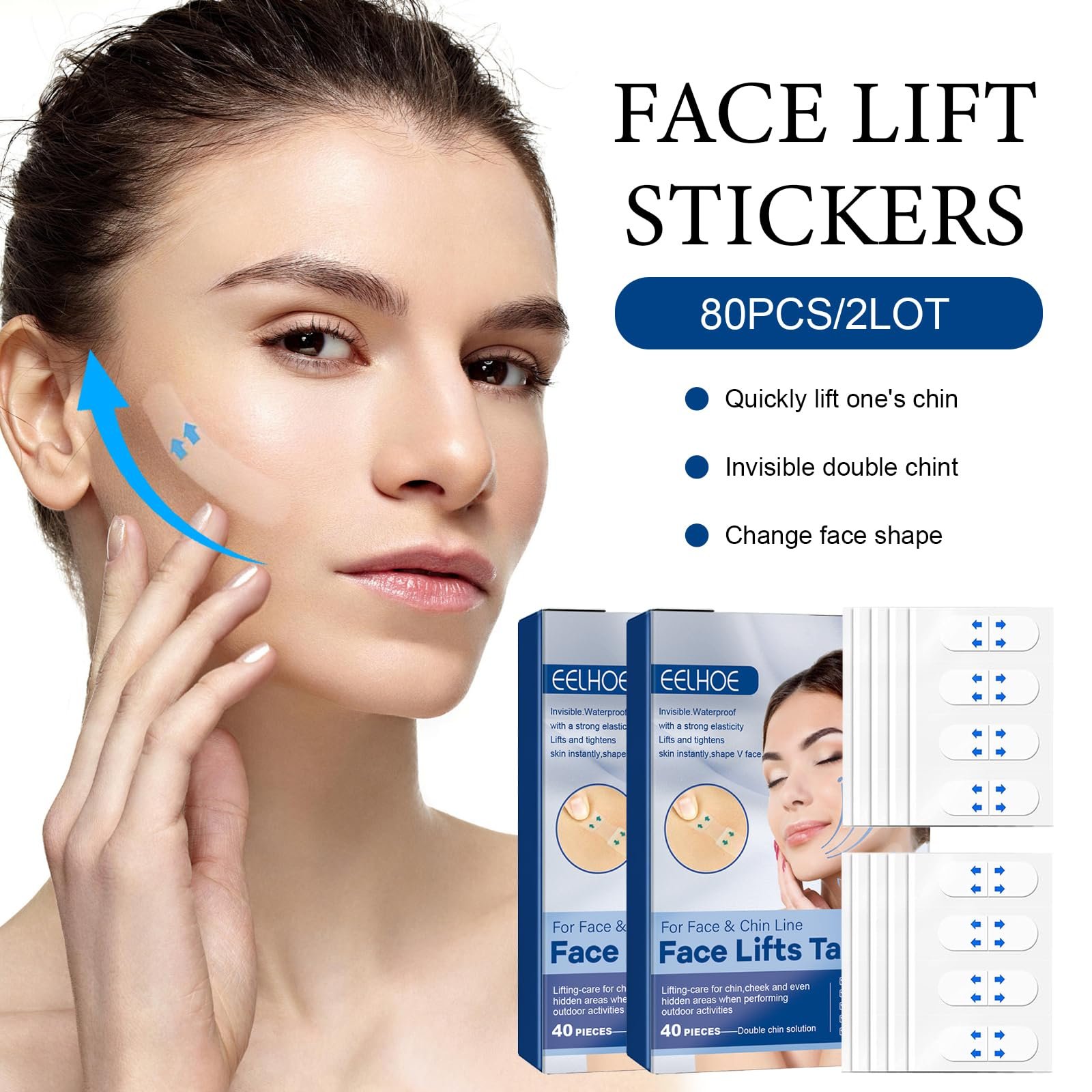 Тейп для лица Упаковка из 80 шт. Прозрачный, фото №6