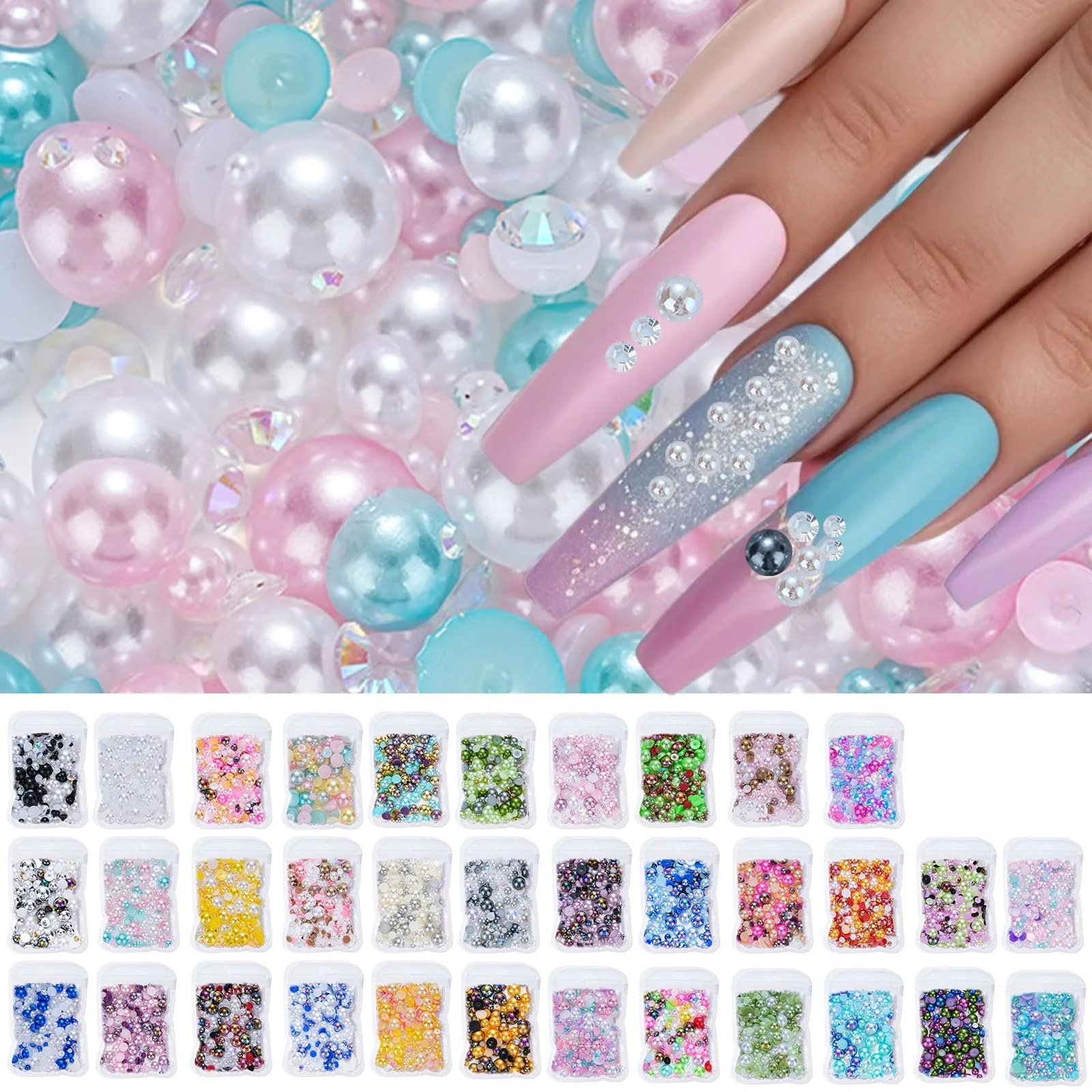 Напівкруглі перлини для нігтів з плоскою задньою стороною, фото №2 Напівкруглі перлини для нігтів з плоскою задньою стороною, фото №2