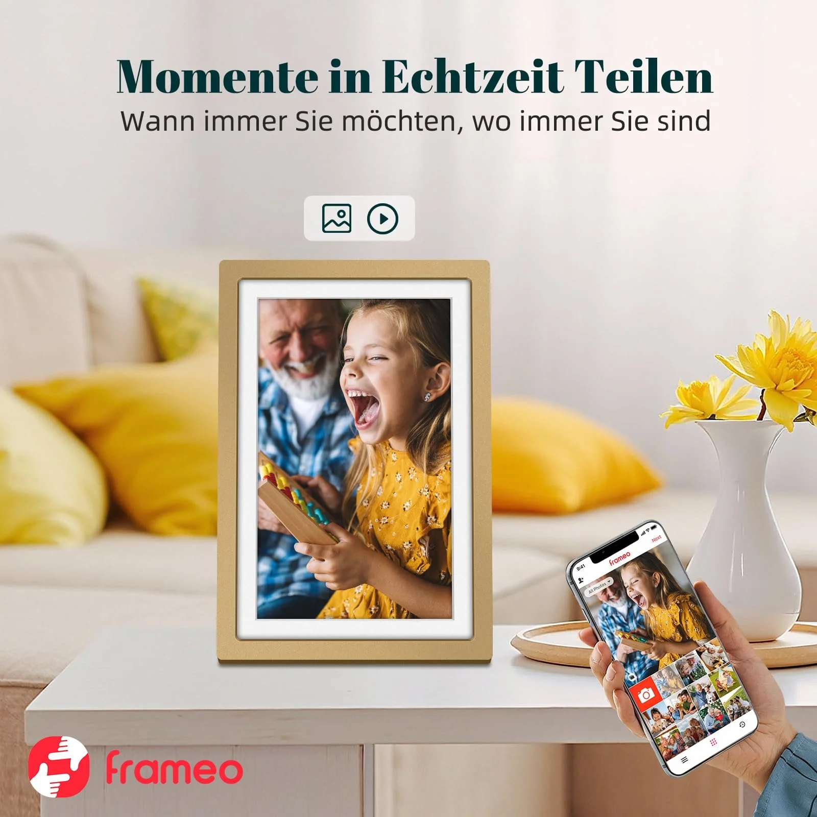 Цифровая фоторамка Eptusmey Frameo 10.1 дюйма 1280 x 800 HD IPS Touchscreen 32 GB Sunset Gold, фото №8
