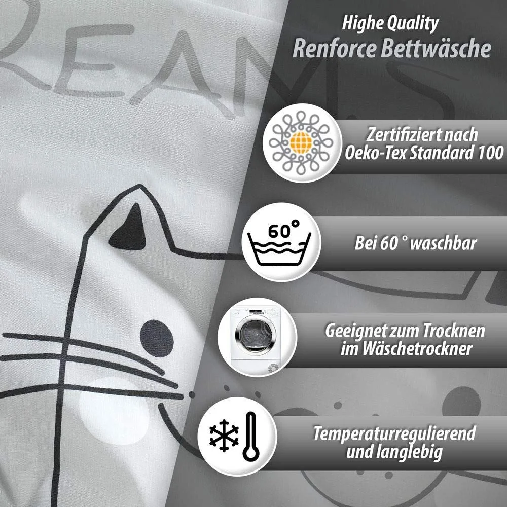 Постільна білизна Dreamhome 100% бавовна Кіт Renforcé 135 x 200 см наволочка 80 x 80 см на блискавці, фото №3
