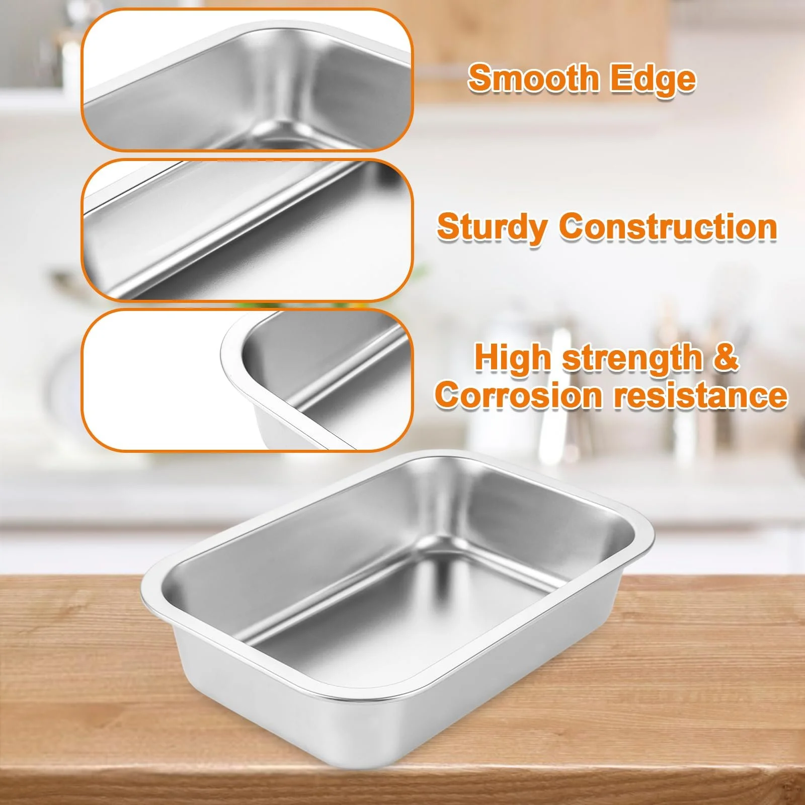 Набор форм для запекания SHUESS 3 шт. из нержавеющей стали 32 x 22 x 7 см прямоугольные глубокие для лазаньи и запеканок, фото №3