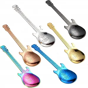 Ложка из нержавеющей стали Серебряная Мультяшная Гитара для молока Кофе Мороженого Конфет Десертная чайная ложка для дома Бара Прочная Специальная ложка Кофейная ложка для дома Кухни - Фото 1
