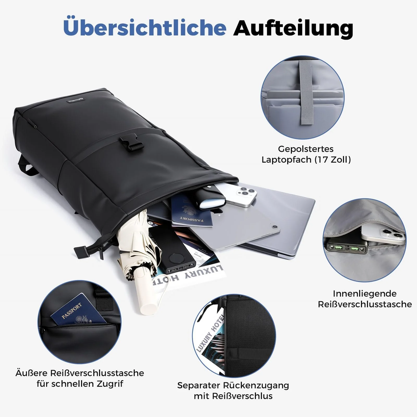 Рюкзак Rolltop 18-25 л Водонепроникний Антикрадій Чорний L, фото №6 Рюкзак Rolltop 18-25 л Водонепроникний Антикрадій Чорний L, фото №6