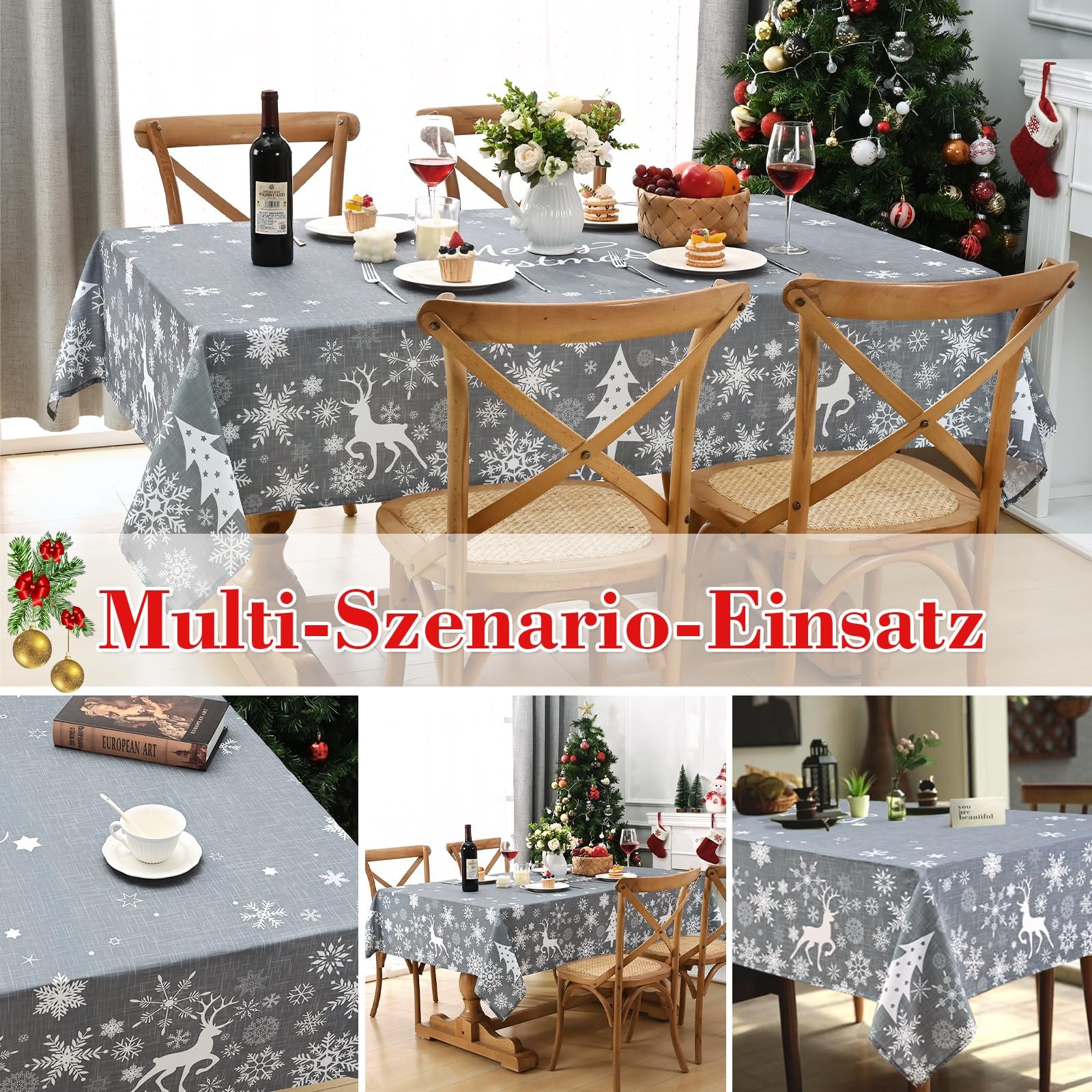 Скатертина Alishomtll Christmas квадратна водовідштовхувальна 140 x 140 см Grey, фото №7
