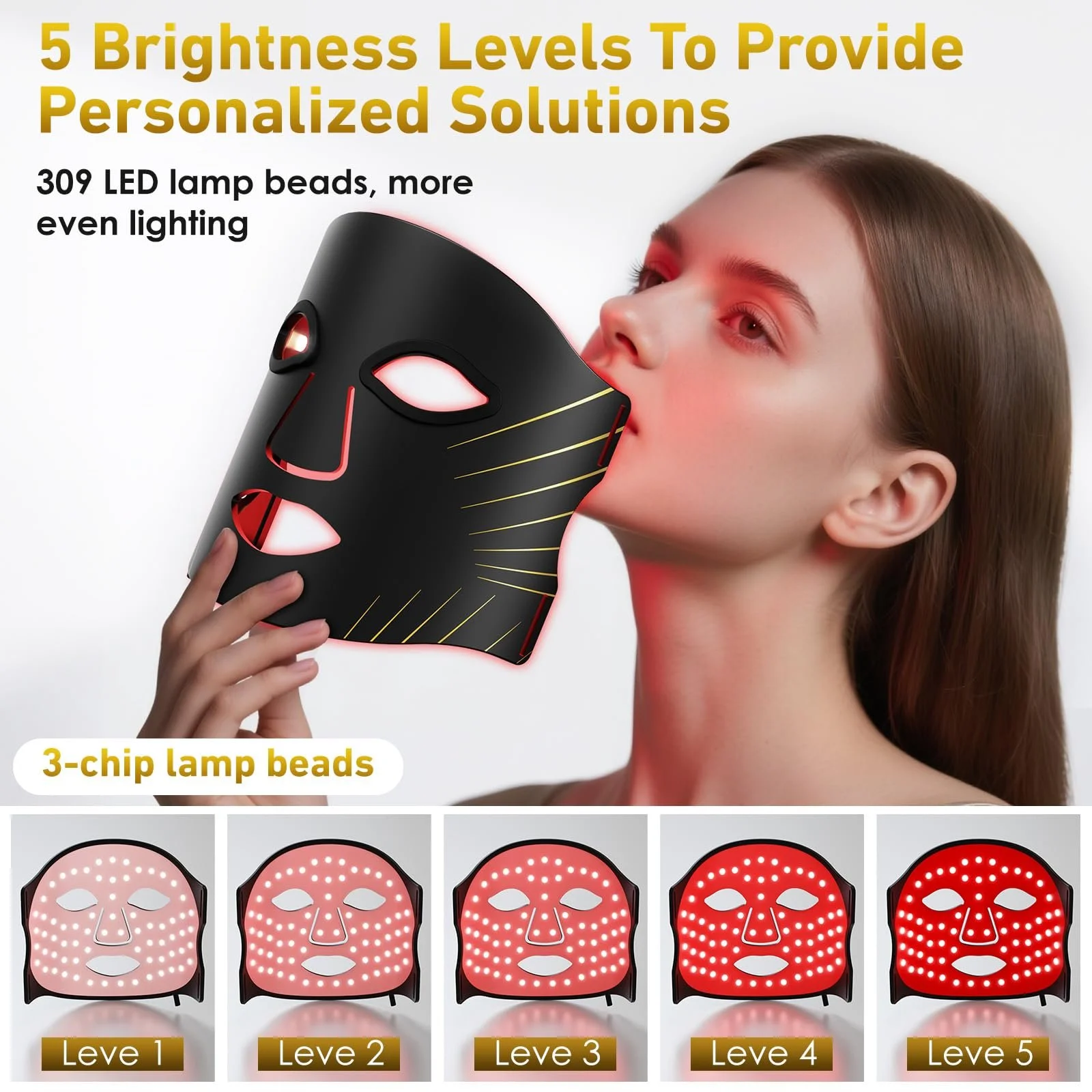 LED Маска для лица Ntyikul 7 цветов света, 5 уровней яркости, красный свет, с пультом дистанционного управления., фото №5