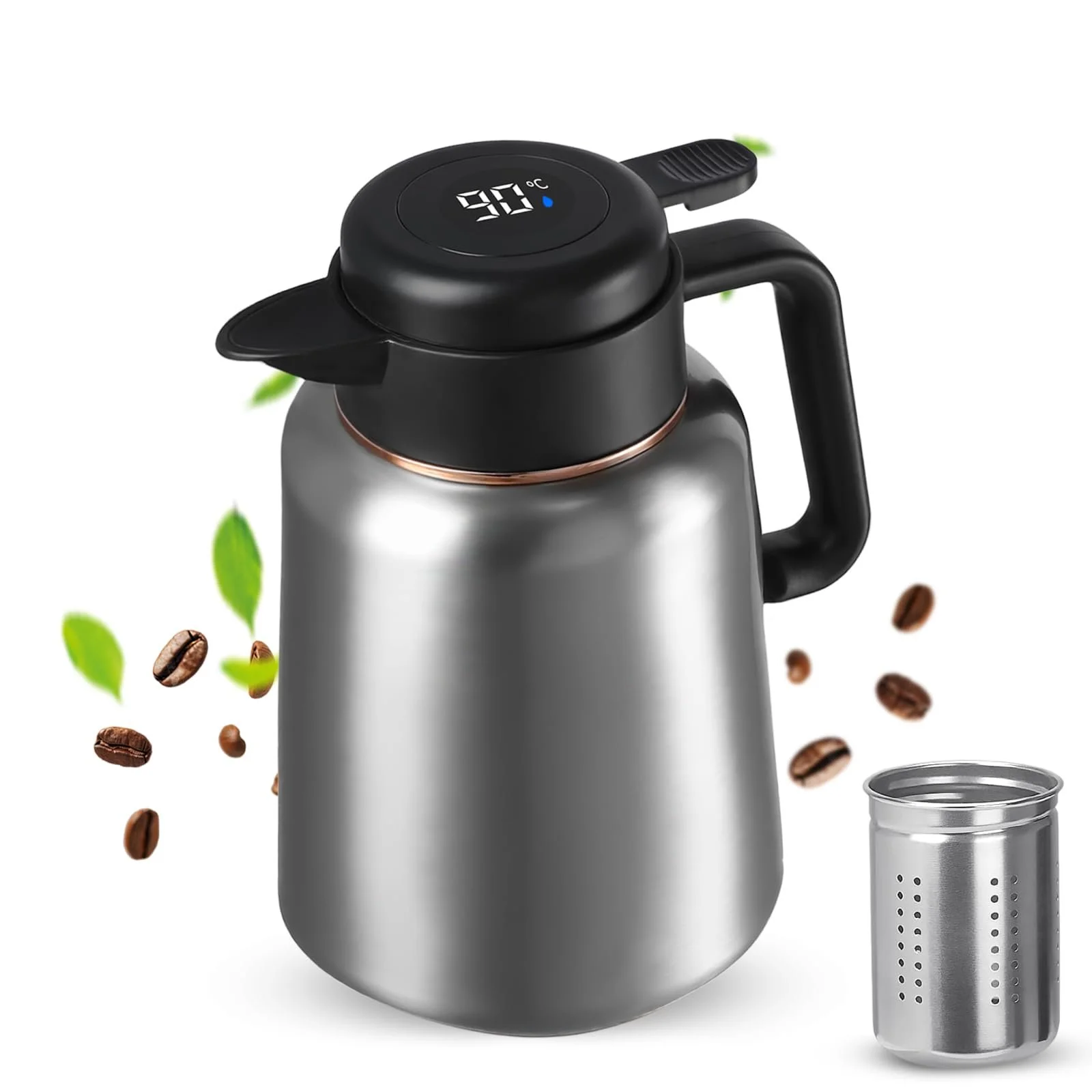 Термос-кавник 1.8 Л, Кавник з нержавіючої сталі, з дисплеєм температури, Ізольований кавник, фото №1