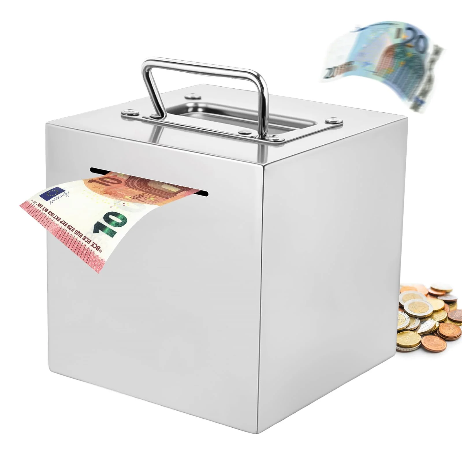 Скарбничка-сейф із нержавіючої сталі з ручкою велика з ключем, фото №1