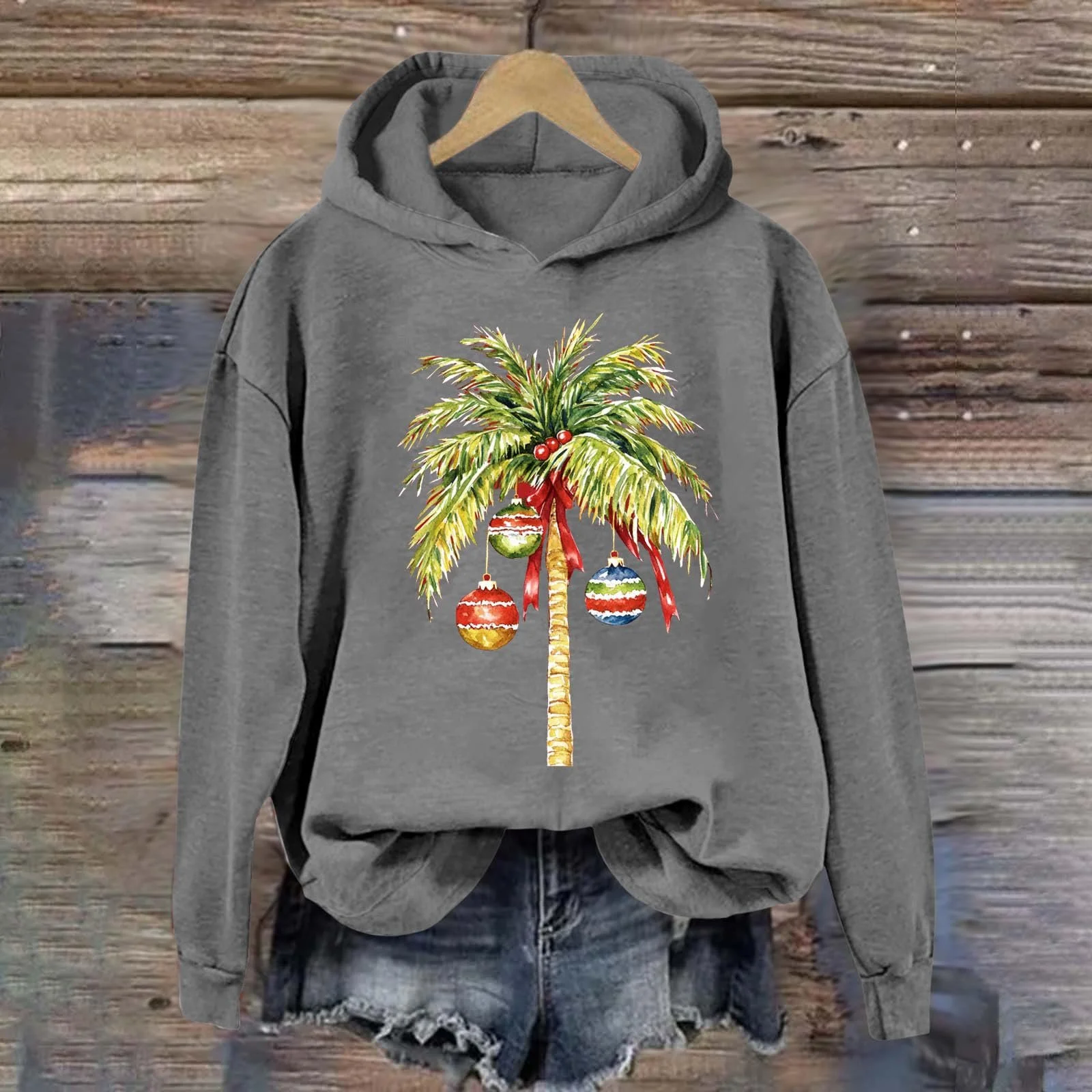 Рождественский джемпер tsaChick Женский повседневный рождественский свитшот с кокосовой пальмой, принтом, круглым вырезом и свободным капюшоном, вязаный джемпер, женский джемпер, рождественский свитер, фото №2 Рождественский джемпер tsaChick Женский повседневный рождественский свитшот с кокосовой пальмой, принтом, круглым вырезом и свободным капюшоном, вязаный джемпер, женский джемпер, рождественский свитер, фото №2