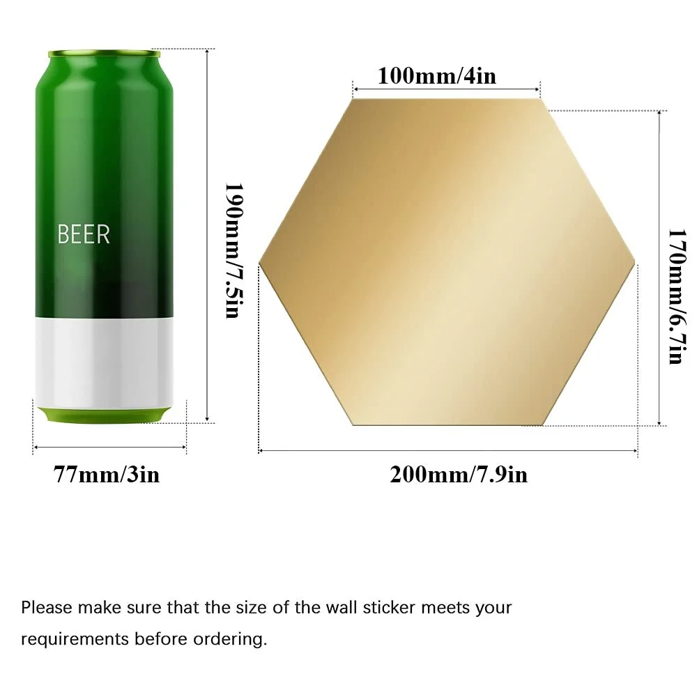 Наклейки дзеркальні DIY 12 шт 10 см Шестикутні Золотисті, фото №7 Наклейки дзеркальні DIY 12 шт 10 см Шестикутні Золотисті, фото №7