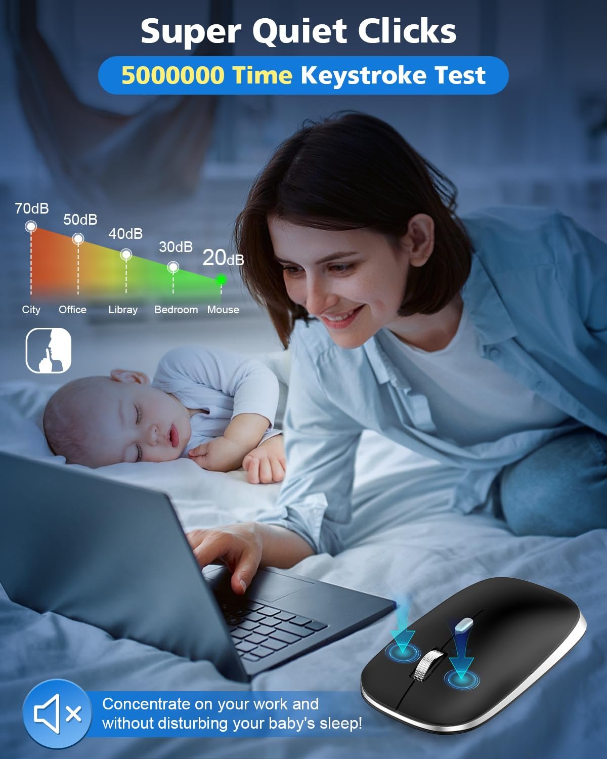 Мышь PINKCAT Bluetooth Беспроводная Bluetooth 4.0, 800/1200/1600 DPI, Эргономичная Тихая, Черный, фото №2