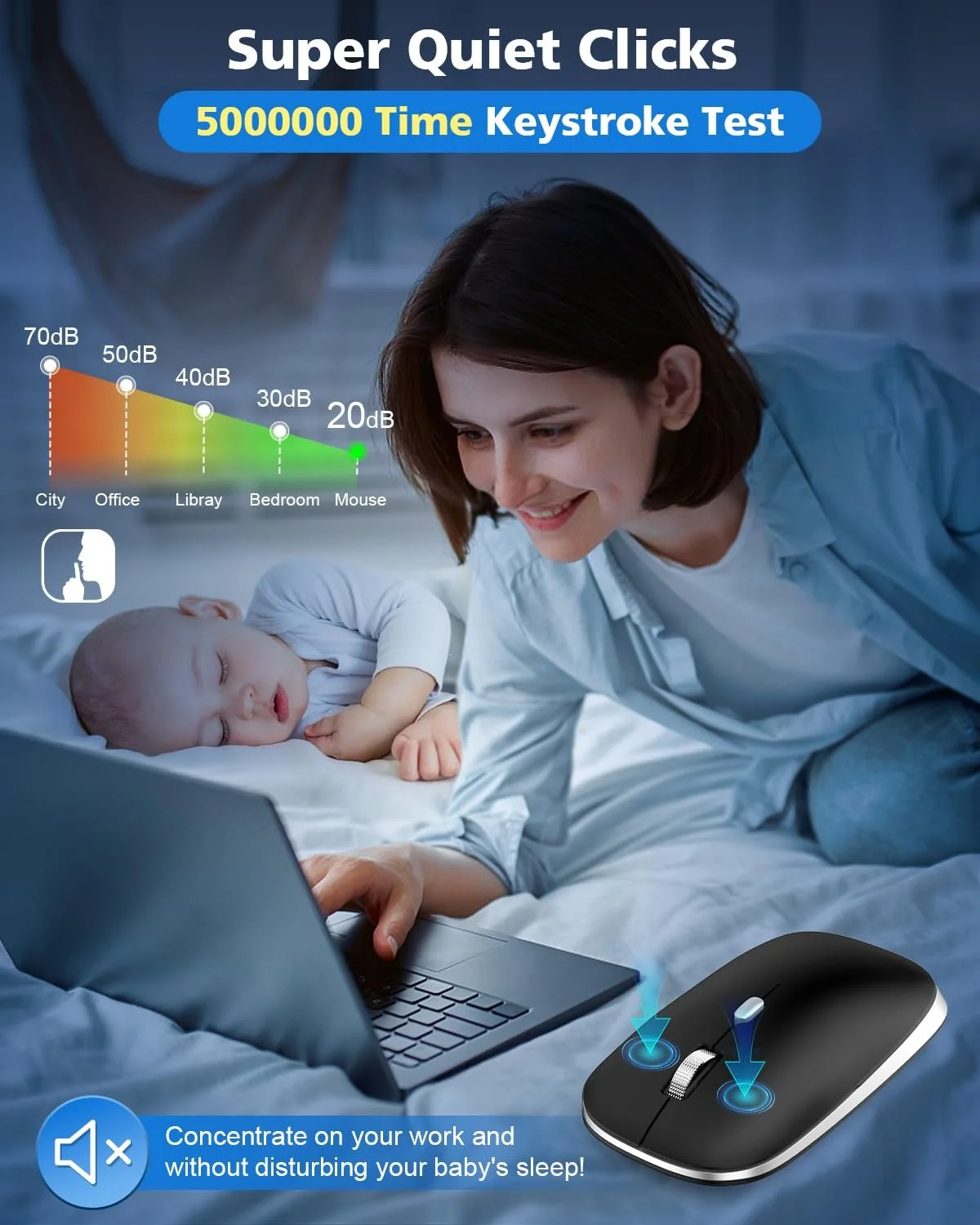 Мышь PINKCAT Bluetooth Беспроводная Bluetooth 4.0, 800/1200/1600 DPI, Эргономичная Тихая, Черный, фото №2