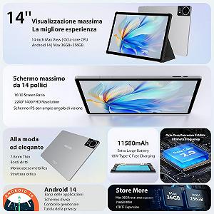 Планшет 14" 2.5K MAXLEGEN M621 12+24/256Gb 4G 2-SIM 8 ядер Android 14 11580 mAh Сірий synthetic.ua - Фото 1