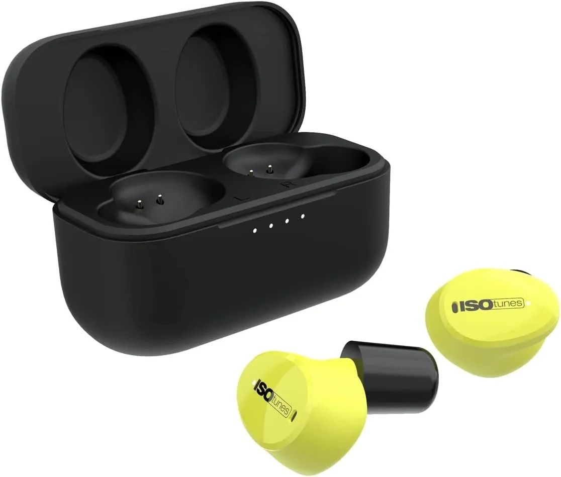 Беспроводные противошумные наушники ISOtunes Free Aware EN352 / Bluetooth 5.2 / Активное шумоподавление / Влагозащита IP67 / До 25 часов работы от кейса / Желтые, фото №4
