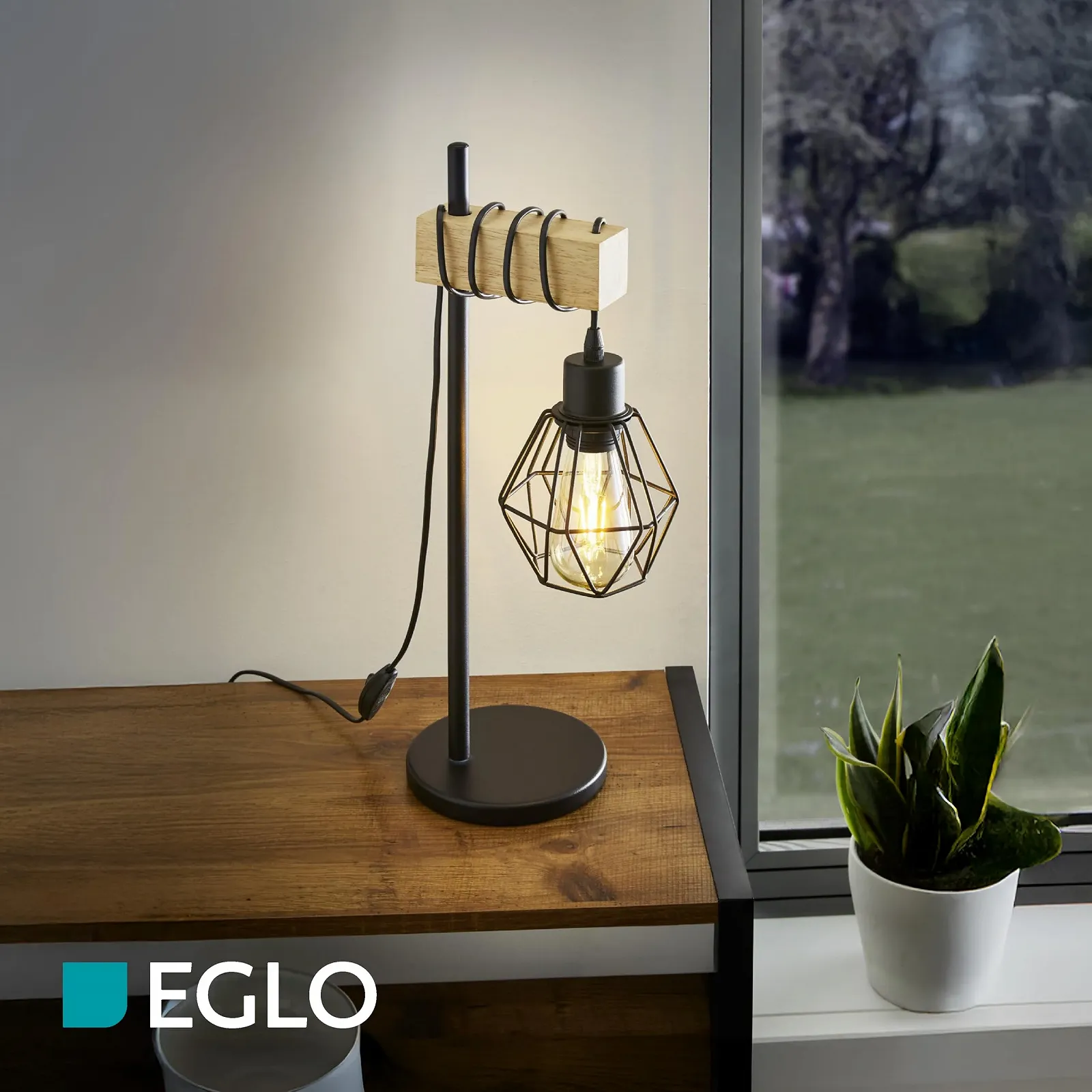 Настільна лампа EGLO Townshend 5 Сталь Дерево Чорний Коричневий E27, фото №4