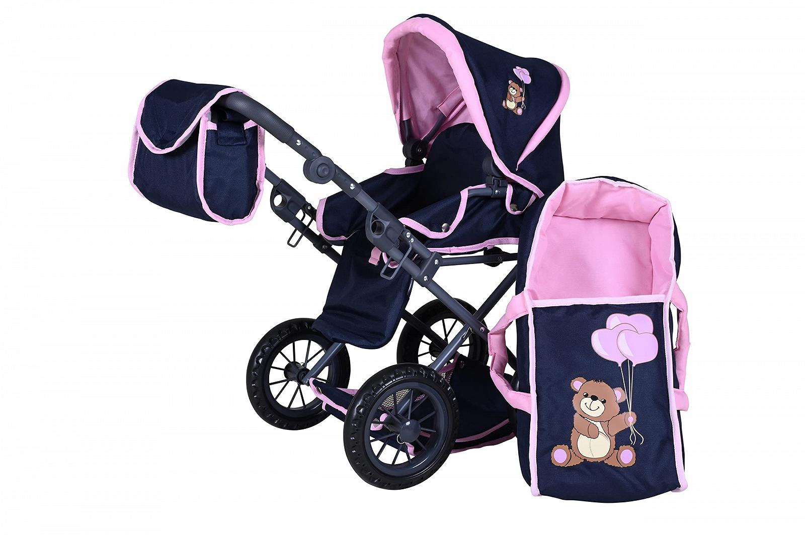Коляска для кукол KNORRTOYS.COM Ruby 63135 Темно-синий Розовый Медведь, фото №6