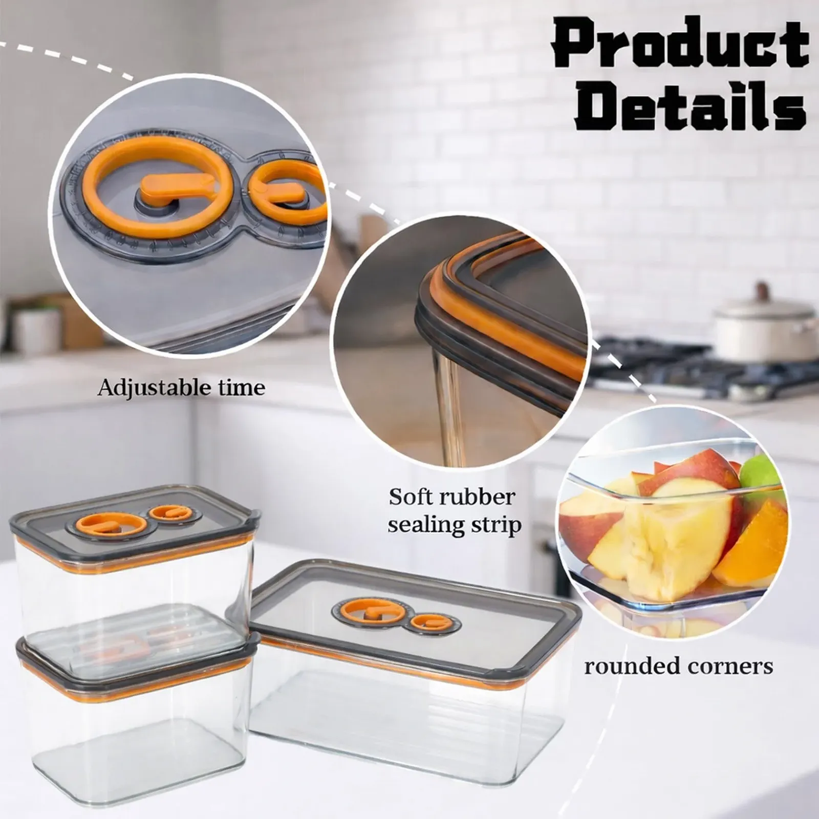 Контейнери для зберігання їжі Набір 3 шт герметичні PP з індикатором дати штабелюються Сірий, фото №3
