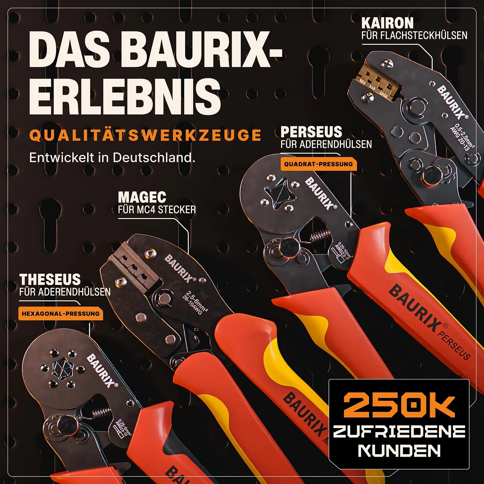 Набор для кримпинга BAURIX Perseus с 1800 наконечниками и стриппером 0.25-10 mm² 4-Edges, фото №7