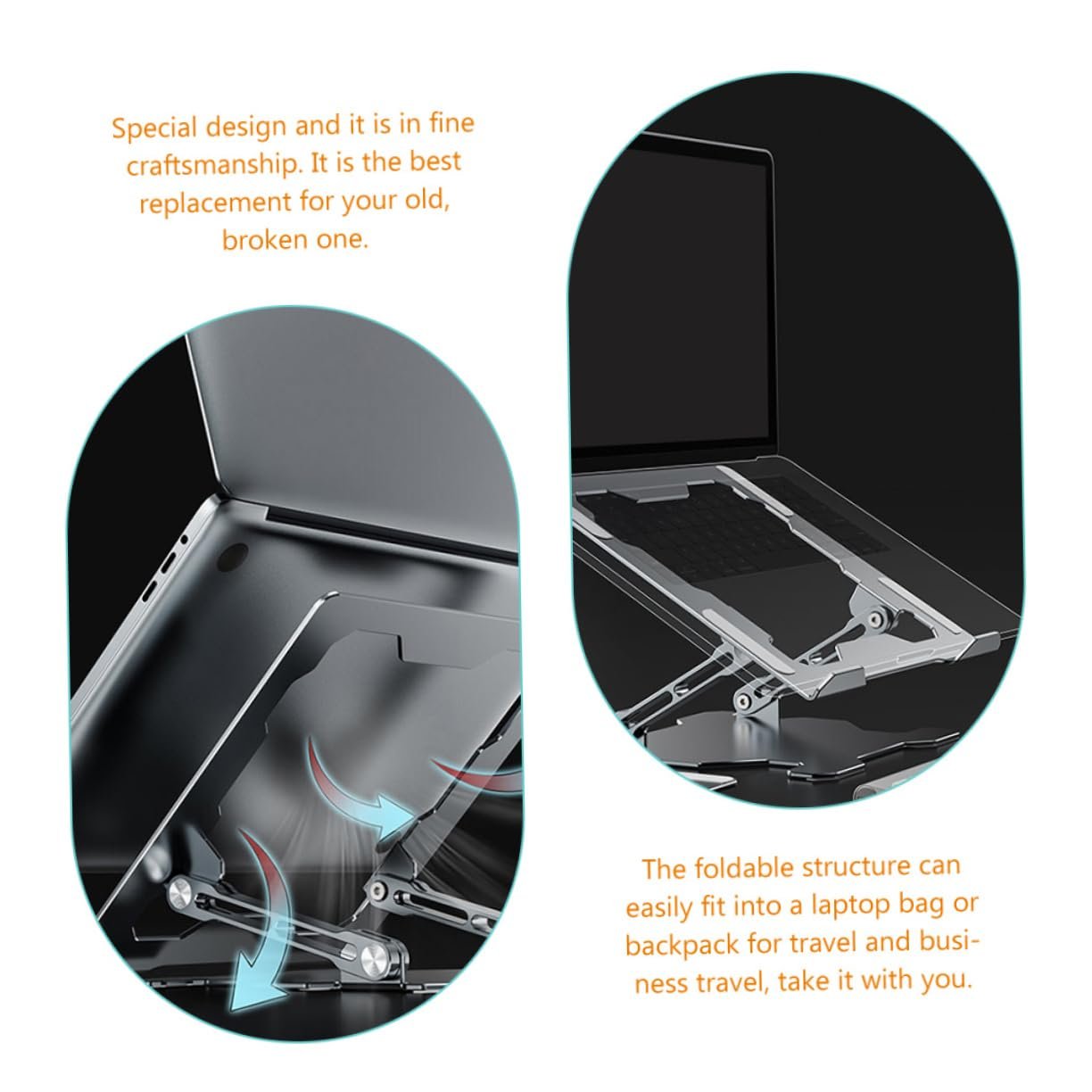 Подставка для ноутбука OSALADI Регулируемая по высоте Алюминиевый сплав Многофункциональная подставка для ноутбука с нескользящими силиконовыми накладками для стабильности и защиты для путешествий и офиса, фото №4