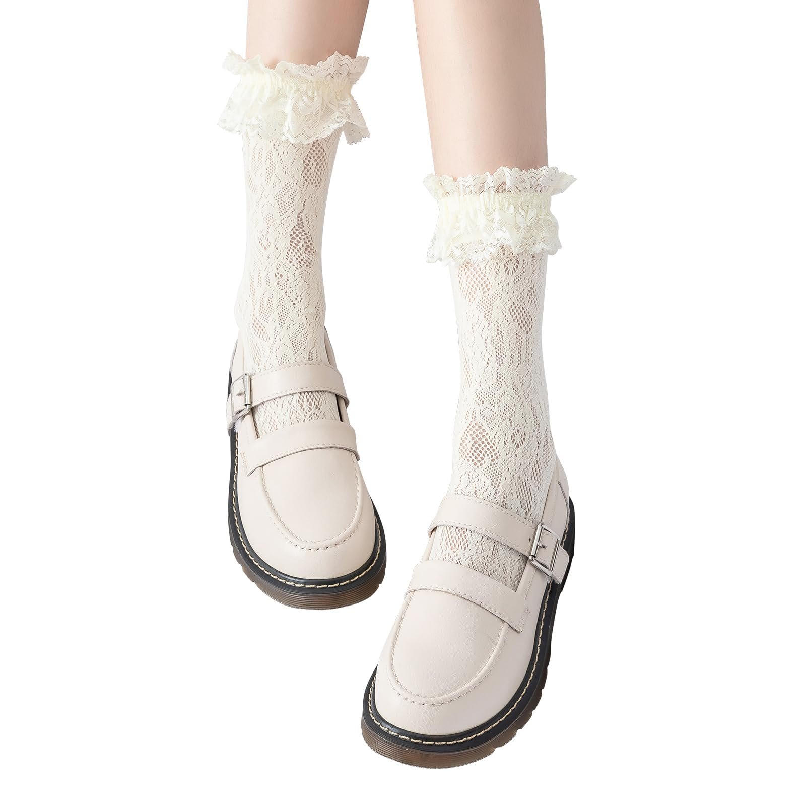 Носки LittleForBig Crew с кружевными оборками Roze/Heart Pattern (3 пары) - Черный, Белый и Бежевый, фото №4