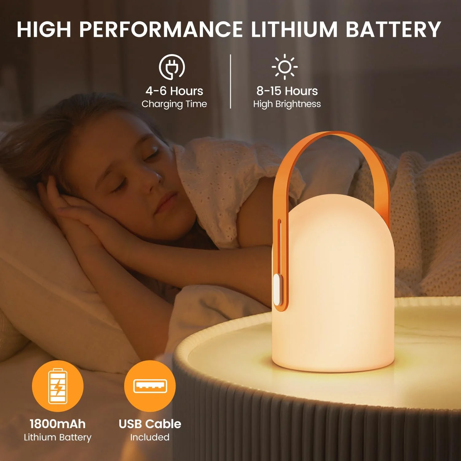 Світлодіодна настільна лампа gabless Бездротова з пультом ДК 16 кольорів IP44 1800 мАг Помаранчева, фото №4