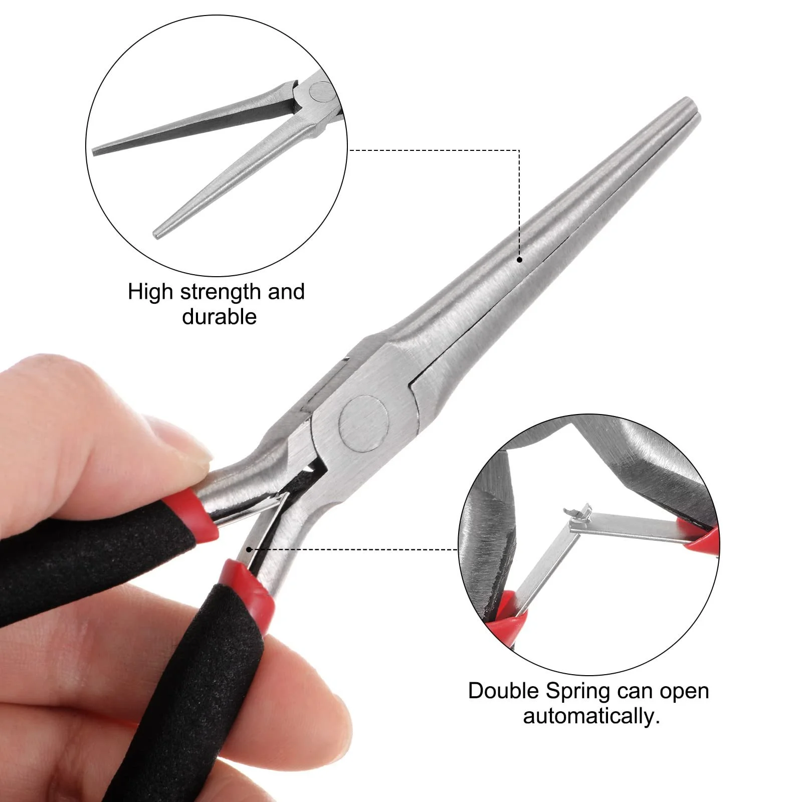 Мини плоскогубцы sourcing map Mini Needle Nose 4,5 дюйма с черной пластиковой ручкой для рукоделия и изготовления ювелирных изделий, фото №4