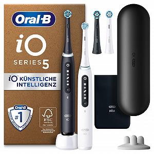 Зубная щетка электрическая Oral-B iO Series 5 Plus Edition, Twin Pack, 2 сменные насадки, 5 режимов чистки, чехол, черно-белая - Фото 1