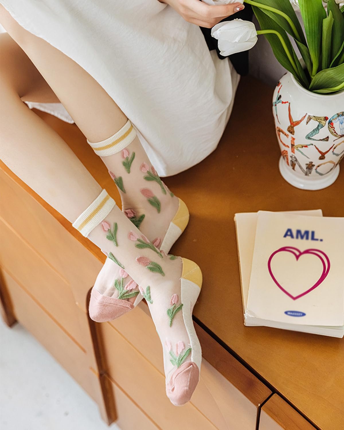 Носки Прозрачные с Цветочным Принтом (3 пары), фото №4