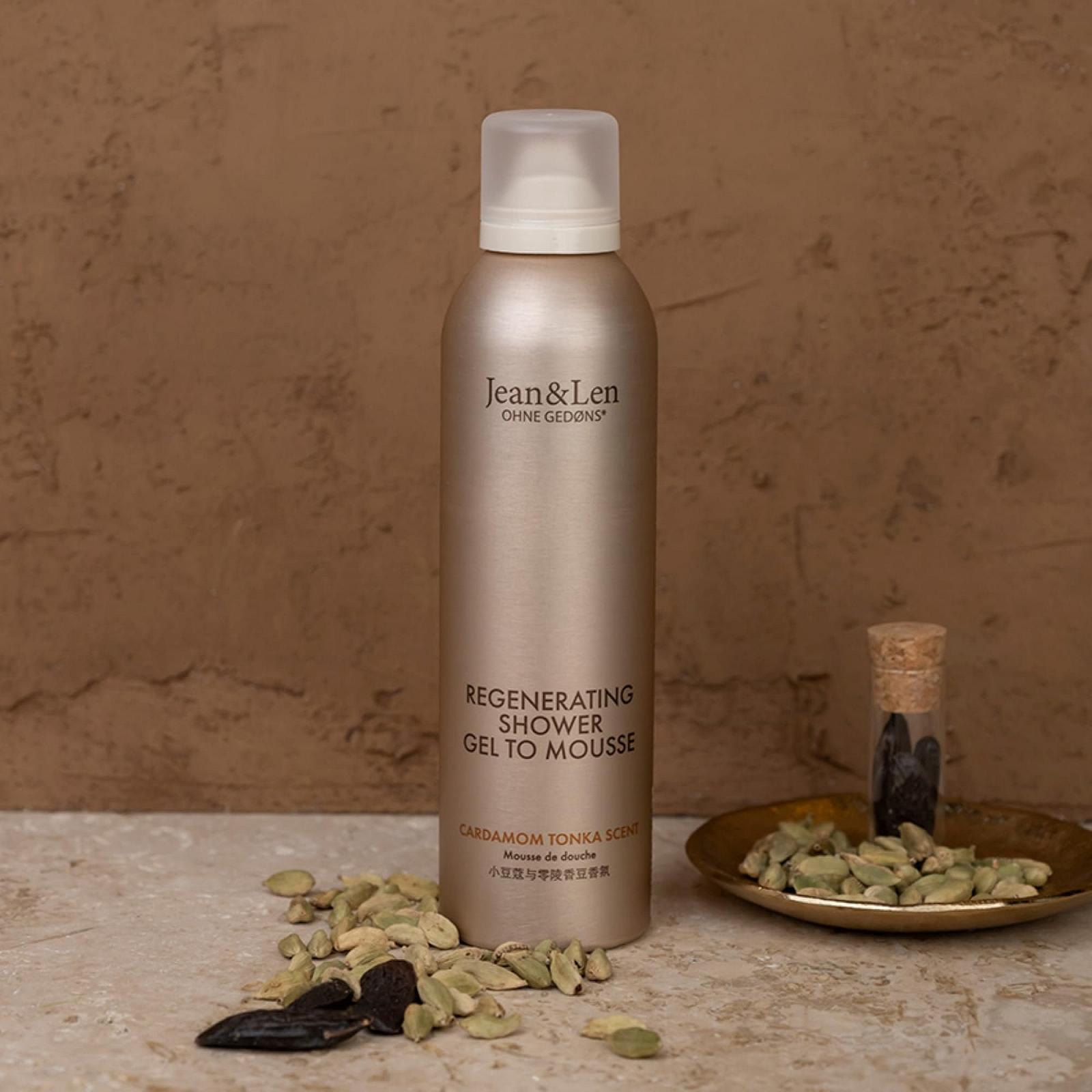 Гель-пена для душа Jean & Len Regenerating Cardamom & Tonka Almond & Jojoba Oil Веганский 200 мл, фото №6