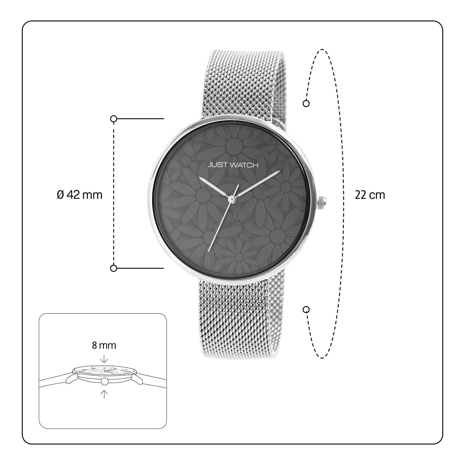 Женские часы JUST WATCH Floriane JW10182 Аналоговый Кварц Стальной Сетчатый Ремешок Цветы, фото №4