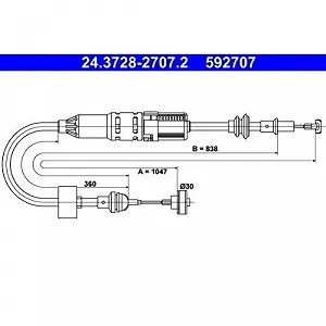 Трос зчеплення ATE 24.3728-2707.2 для SEAT VAG - Фото 1