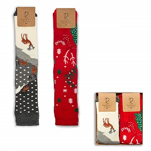 Носки RAFRAY Christmas, Рождественские носки, Подарочная коробка для женщин, Теплые зимние носки, Премиум хлопок, 2 пары, Размер 36-40, Снеговик и Олень - Фото 1