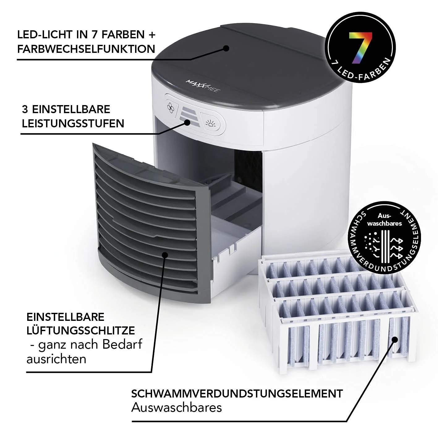 Компактный охладитель воздуха MAXXMEE 3 Power Levels UV Light 450 ml White/Grey, фото №5