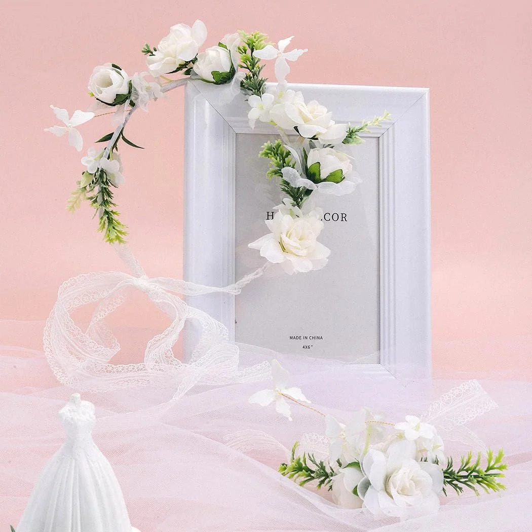 Вінок для волосся Квітка IYOU для дівчинки Білі троянди, фото №6